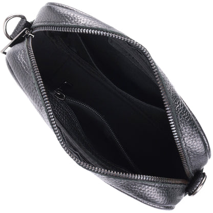 Classic Crossbody Bag Made of Grain Leather by SHVIGEL 22842 - Black Color, Premium Quality