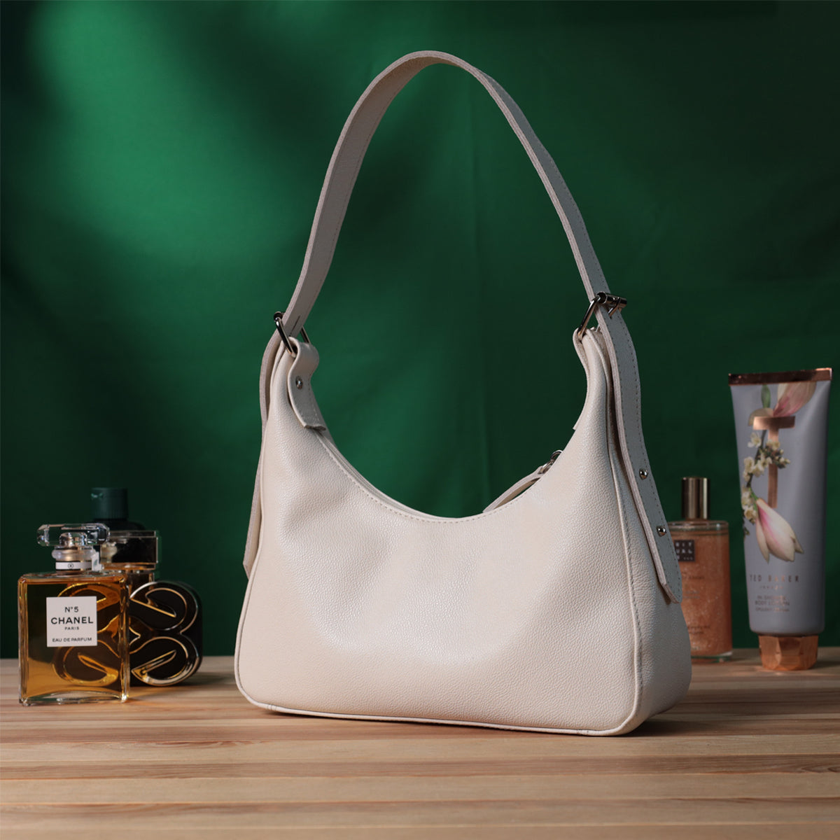 Baguette Bag SHVIGEL 22831 Beige Adjustable Leather Strap Made in Ukraine