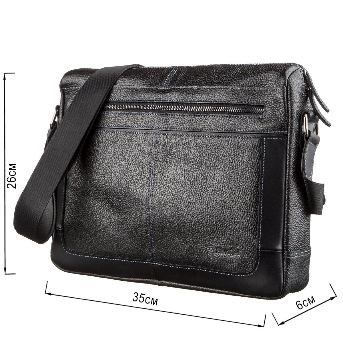 Business Shoulder Bag for Men SHVIGEL 11244 Black Genuine Floater Leather