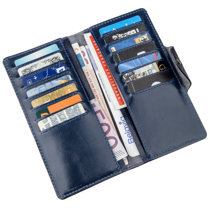 Unisex Leather Wallet SHVIGEL 16170 Blue Alcor with Buttons - Genuine Leather from Ukraine