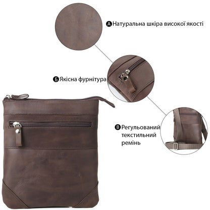 Leather Bag SHVIGEL 11018 Brown, Genuine Leather, Made in Ukraine, Stylish Design