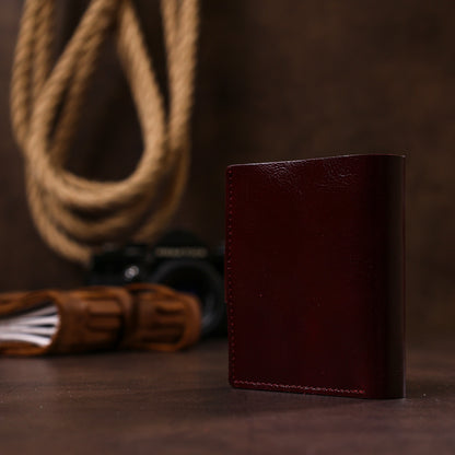 Glossy Leather Women's Wallet SHVIGEL 16484 Burgundy Natural Leather Made in Ukraine