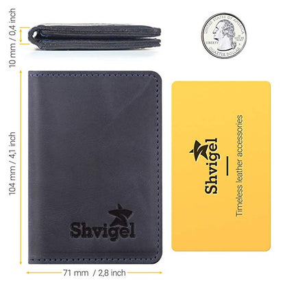 Business Card Holder SHVIGEL 15301 Blue Genuine Leather for Professional Use