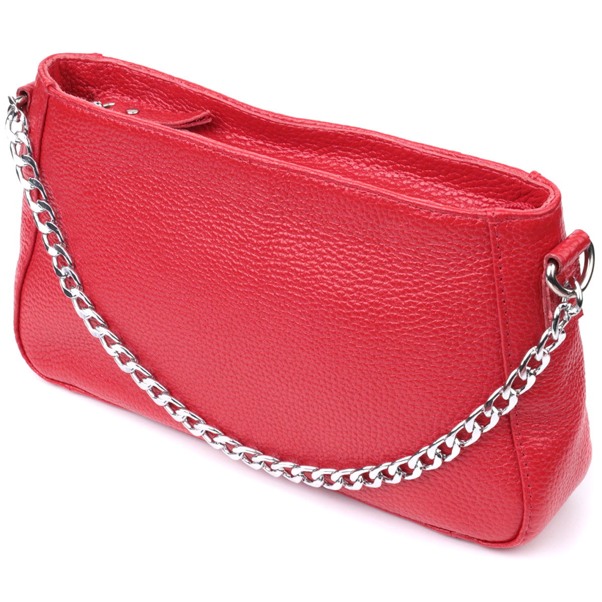 Bright Baguette Bag with Chain and Detachable Strap, SHVIGEL 22836, Red, Natural Leather