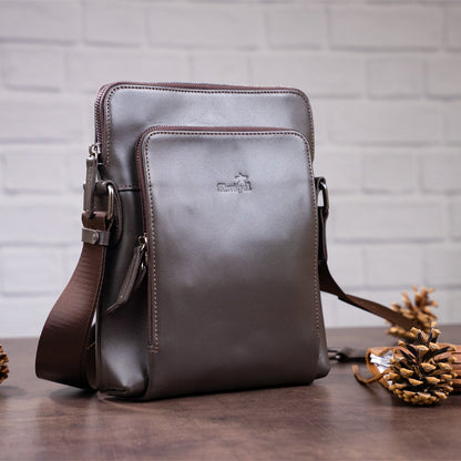 Men's Leather Bag SHVIGEL 11100 Brown Natural Leather Handcrafted in Ukraine