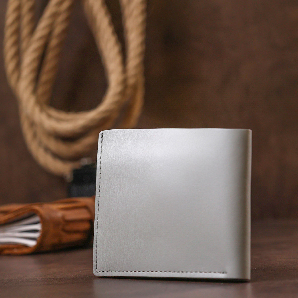 Small Leather Wallet SHVIGEL 16451 Gray Natural Leather Made in Ukraine