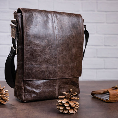 Leather Bag SHVIGEL 00796 Brown Natural Leather Handmade in Ukraine
