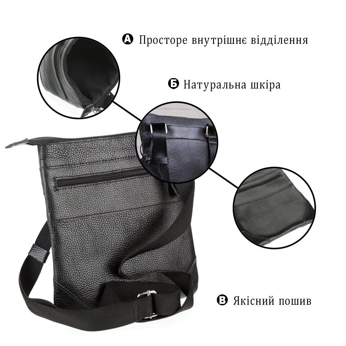 Leather Handbag SHVIGEL 11025 Black Genuine Leather from Ukraine, Stylish Design