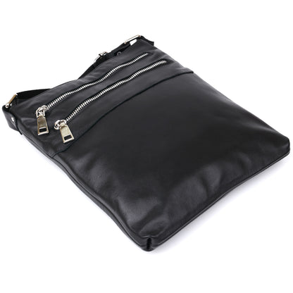 Men's Leather Shoulder Bag SHVIGEL 11602 Black Natural Leather Handmade Ukraine