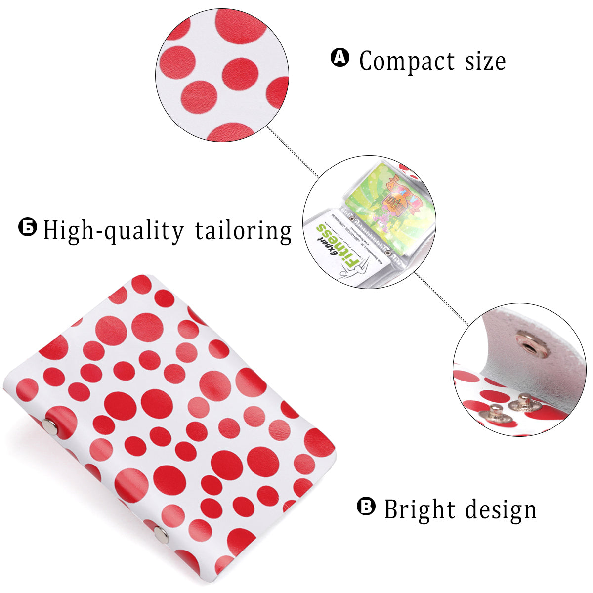 Leather Vertical Business Card Holder SHVIGEL 19081 Red Polka Dot Genuine Leather