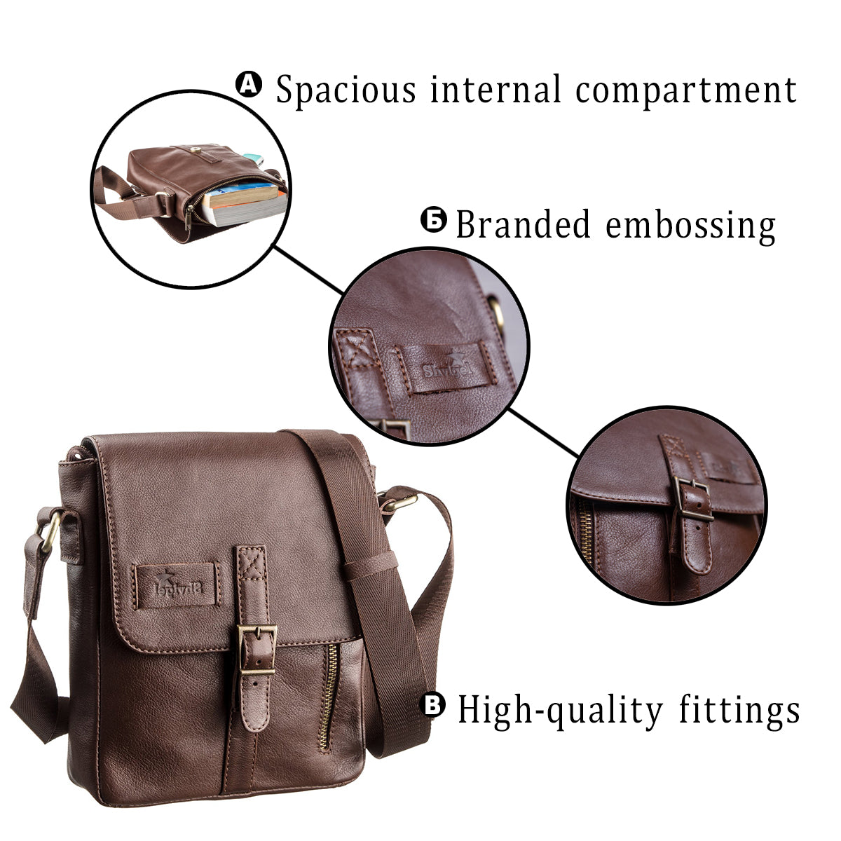 Men's Leather Bag SHVIGEL 19101 Brown Genuine Leather Handmade in Ukraine
