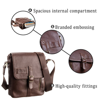 Men's Leather Bag SHVIGEL 19101 Brown Genuine Leather Handmade in Ukraine