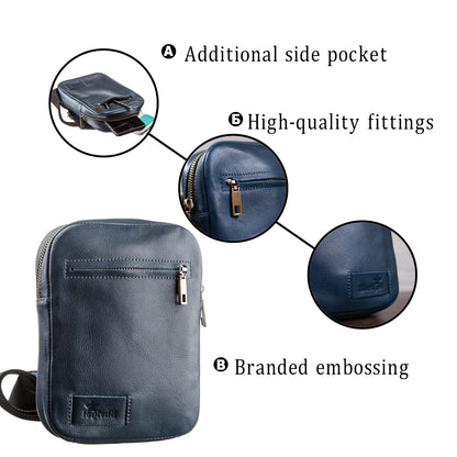 Men's Leather Bag SHVIGEL 19105 Blue Natural Leather Handmade in Ukraine