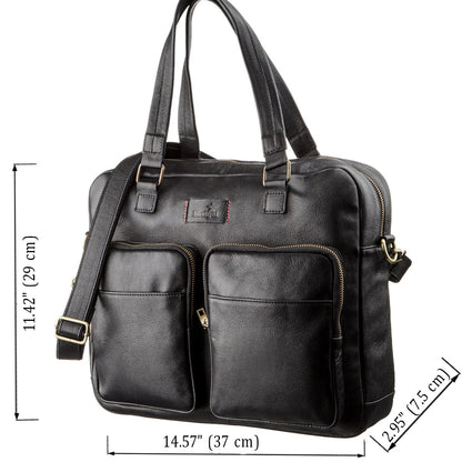 Men's SHVIGEL 19108 Black Leather Laptop Briefcase - Premium Genuine Leather