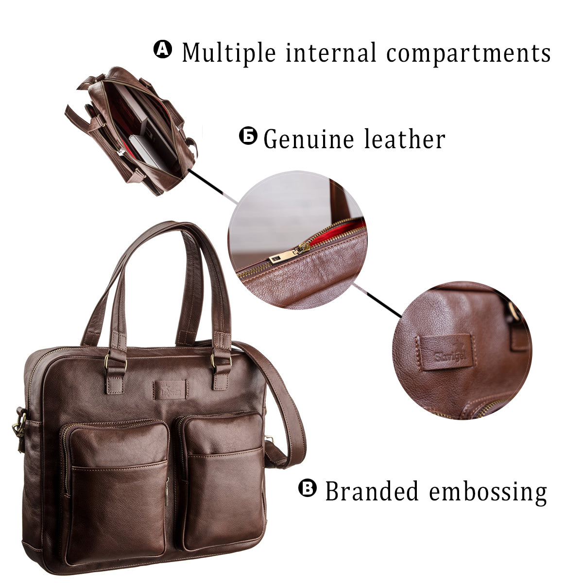Men's Leather Laptop Bag SHVIGEL 19109 Brown Made of Genuine Leather