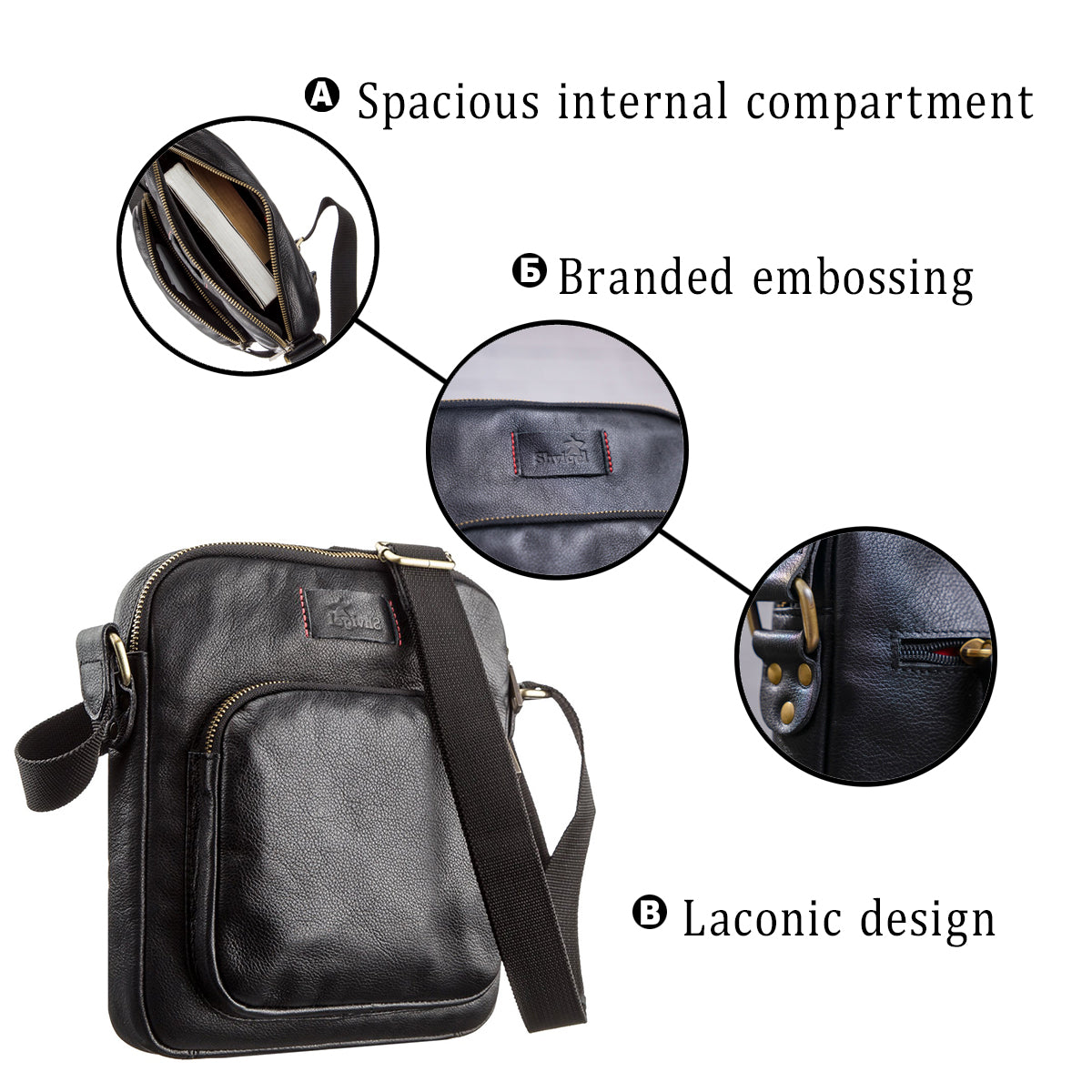 Men's Leather Bag SHVIGEL 19111 Black Genuine Leather Durable Design