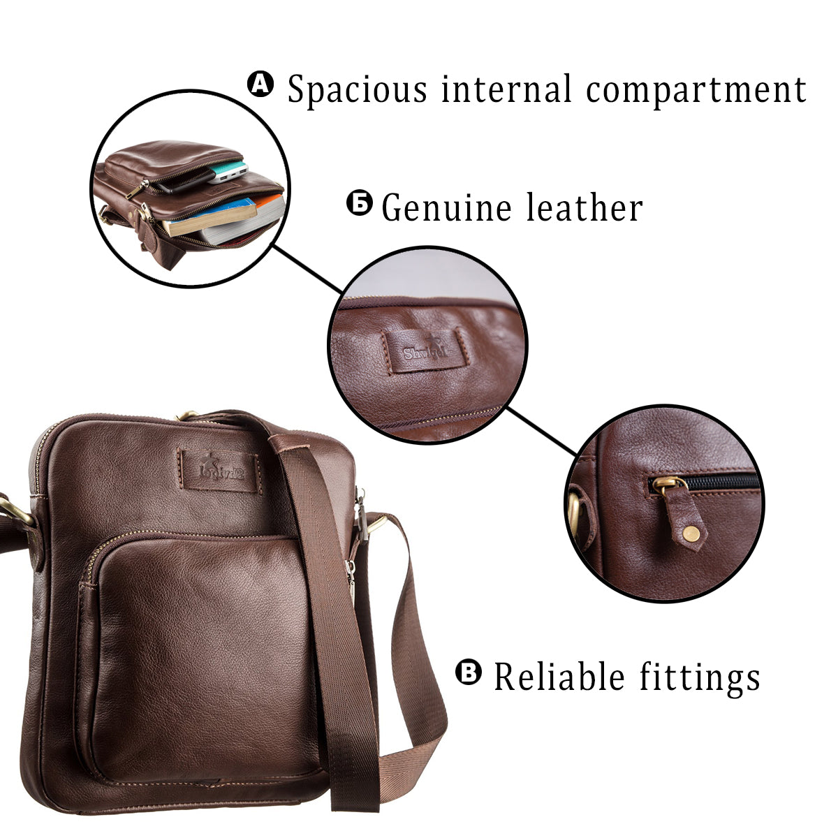 Men's Leather Bag SHVIGEL 19112 Brown Natural Leather Stylish Design