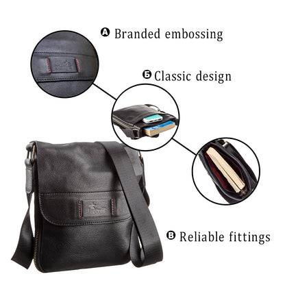 Men's Leather Messenger Bag SHVIGEL 19113 Black Natural Leather High Quality