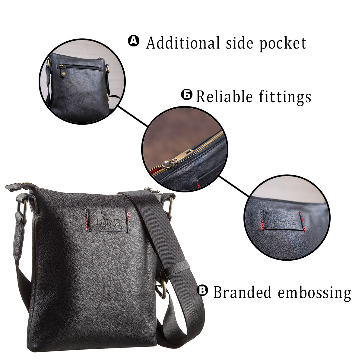 Men's Leather Tablet Case SHVIGEL 19115 Black Natural Leather High-Quality Design