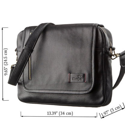 Men's Leather Shoulder Bag SHVIGEL 19116 Black Natural Leather Handmade
