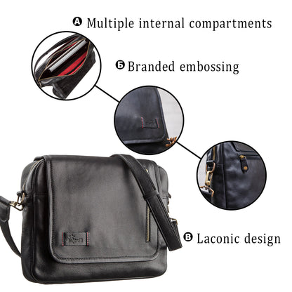 Men's Leather Shoulder Bag SHVIGEL 19116 Black Natural Leather Handmade