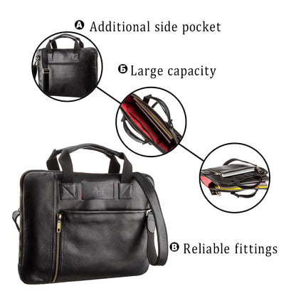 Men's Slim Leather Laptop Bag SHVIGEL 19117 Black Made of Genuine Leather