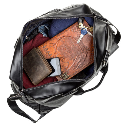 Travel Bag SHVIGEL 11120 Genuine Black Leather from Ukraine with Durable Design