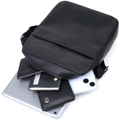 Men's Matte Leather Crossbody Bag SHVIGEL 22848 Black - Genuine Leather Design