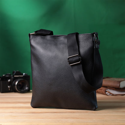 Men's Shoulder Leather Bag by SHVIGEL, Model 22850, Black, Natural Leather Finish