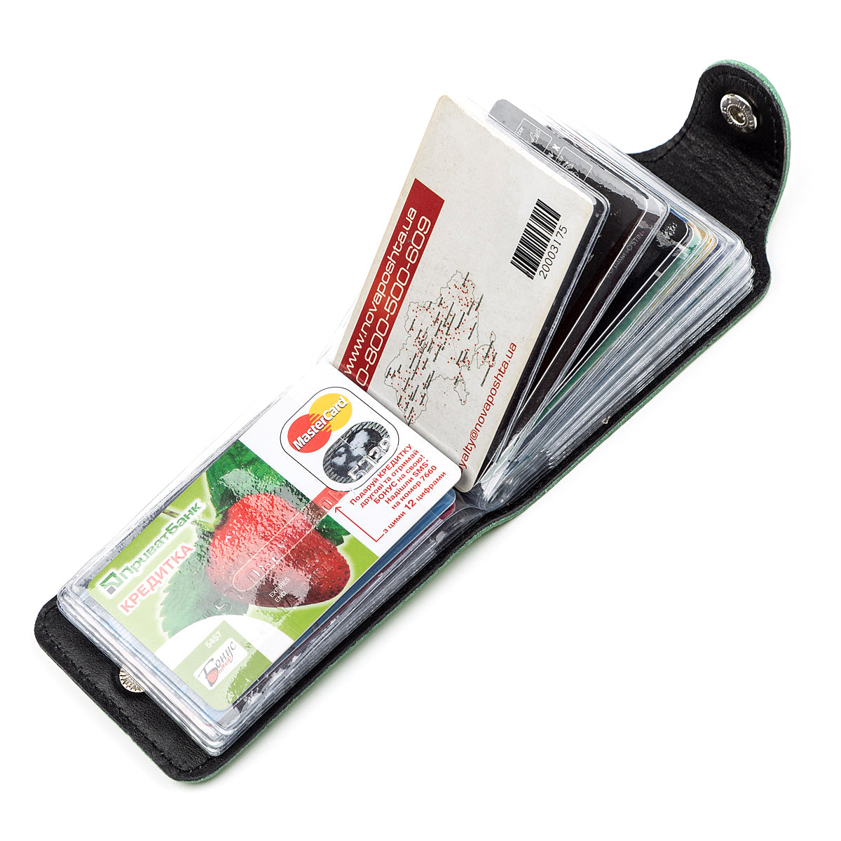 Horizontal Business Card Holder SHVIGEL 13916 Leather Green Natural Leather Quality