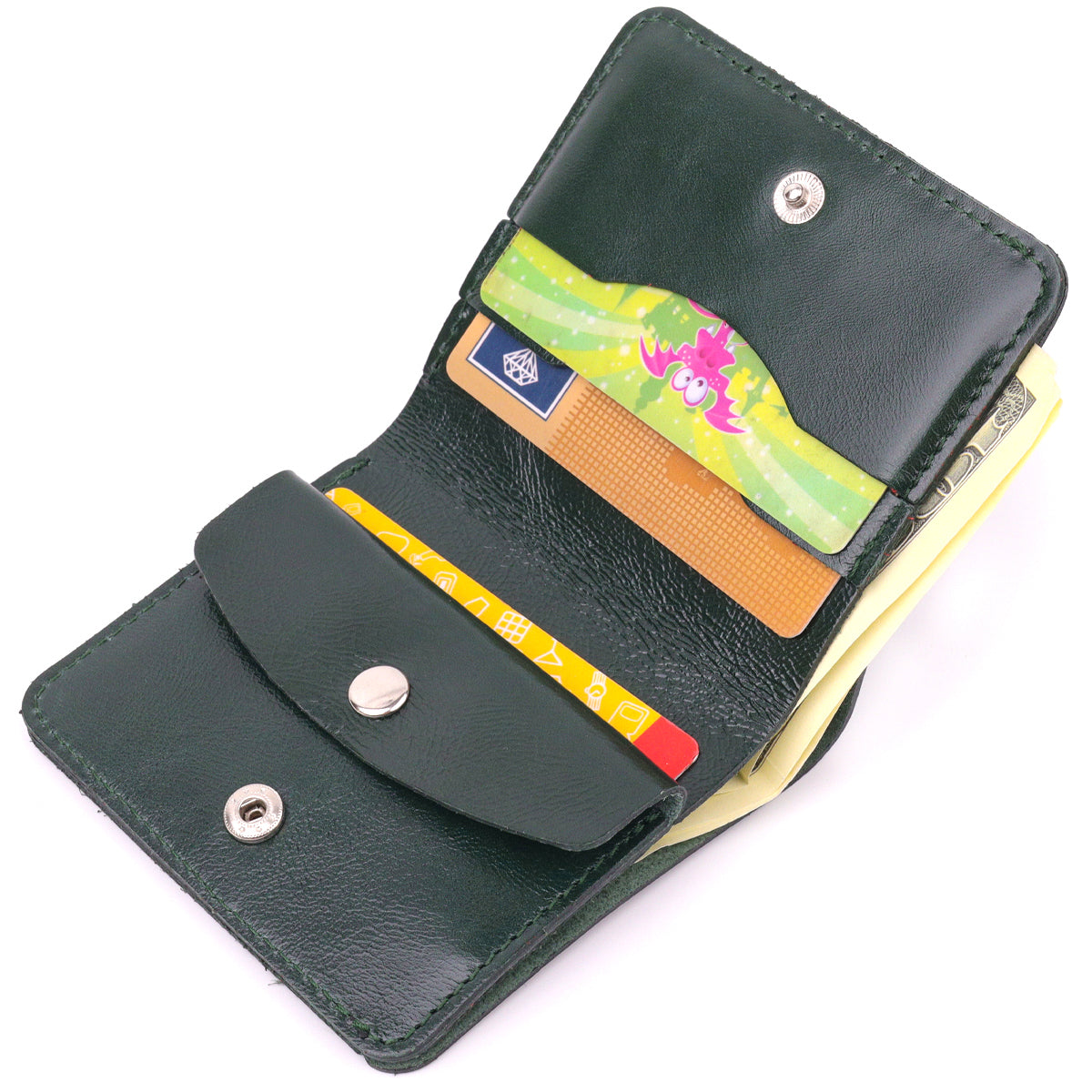 Leather Practical Wallet SHVIGEL 16608 Green Made in Ukraine Genuine Leather