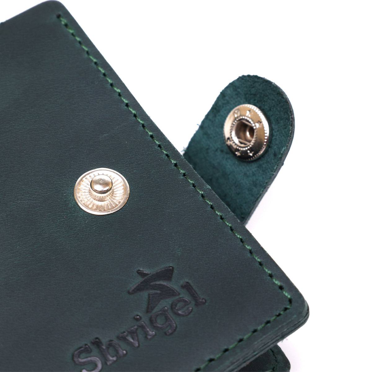Vintage Leather Wallet SHVIGEL 16435 Green Handmade in Ukraine Natural Leather