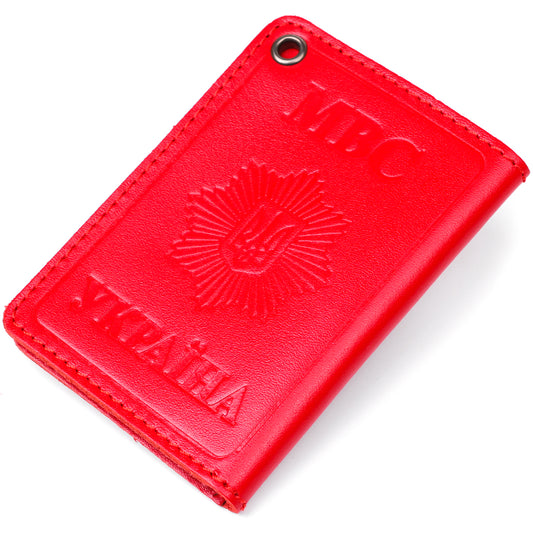 Compact Document Cover SHVIGEL 13978 Red Genuine Leather for MVS Ukraine