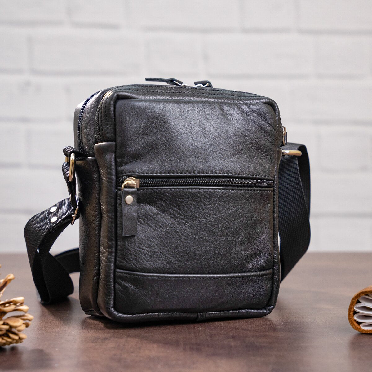 Men's Leather Bag SHVIGEL 00926 Black Handmade in Ukraine, Durable Natural Leather