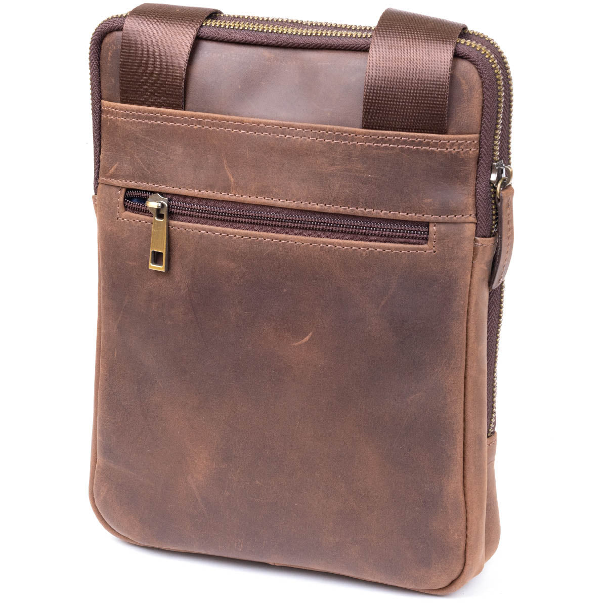 Men's Leather Tablet Bag SHVIGEL 11285 Brown with Two Compartments, Ukrainian Crafted