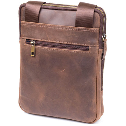 Men's Leather Tablet Bag SHVIGEL 11285 Brown with Two Compartments, Ukrainian Crafted