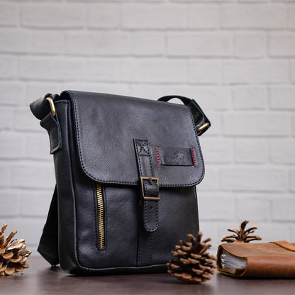 Men's Leather Bag - SHVIGEL 19100 - Black - Natural Leather - Handmade in Ukraine