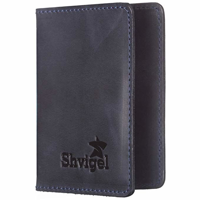 Business Card Holder SHVIGEL 15301 Blue Genuine Leather for Professional Use