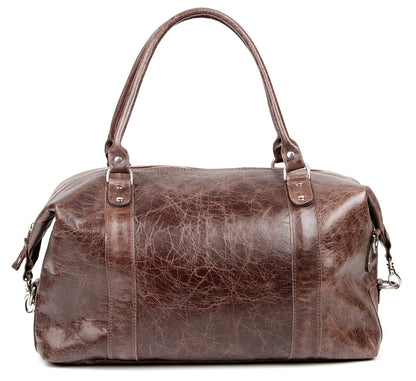 Brown SHVIGEL Travel Bag 00905 - Genuine Leather, Made in Ukraine