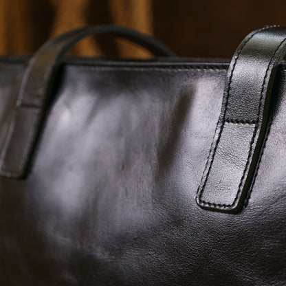 Classic Women's Leather Shopper Bag SHVIGEL 16365 Black - Natural Leather Design