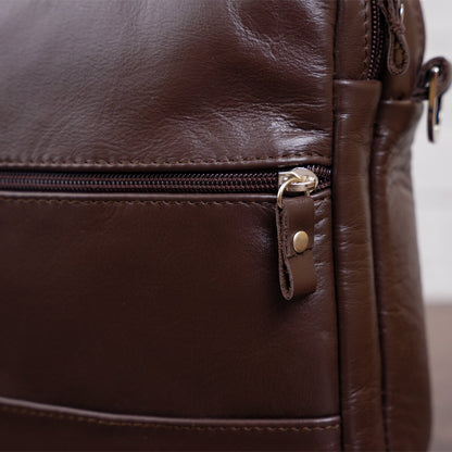 Men's Leather Bag SHVIGEL 11125 Brown Natural Leather Stylish Design Made in Ukraine