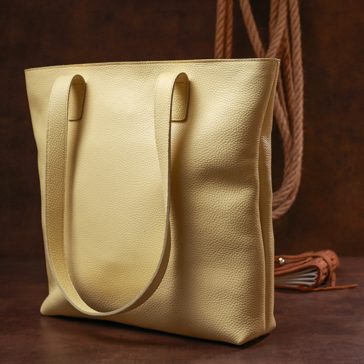 Bright SHVIGEL Lemon Yellow Leather Shopper Bag 16359 - Made in Ukraine