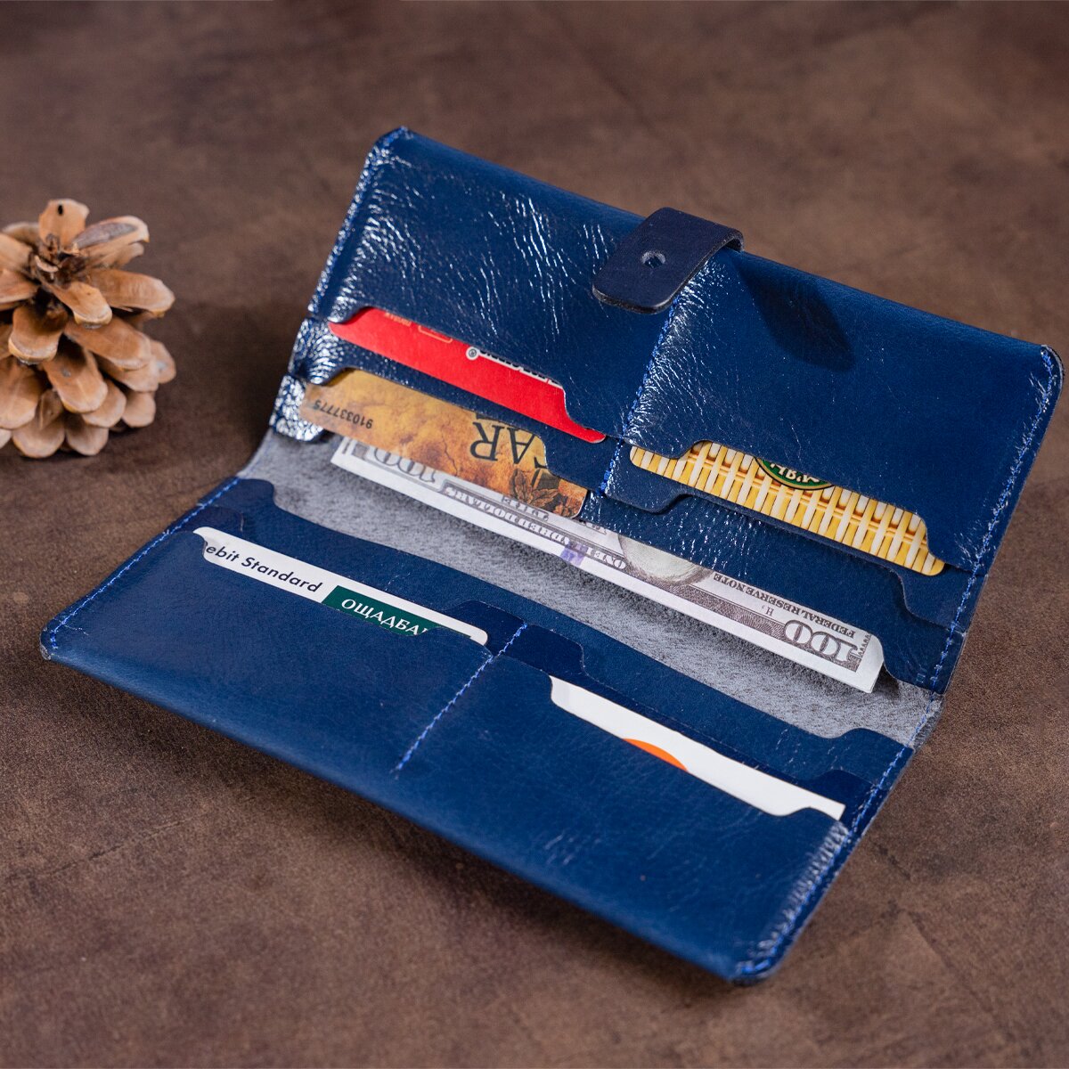 Unisex Leather Wallet SHVIGEL 16201 Blue - Genuine Leather, Ukrainian Craftsmanship