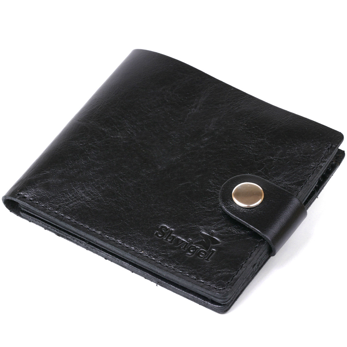 Men's Slim Leather Wallet SHVIGEL 16460 Black Genuine Leather, Ukraine Made