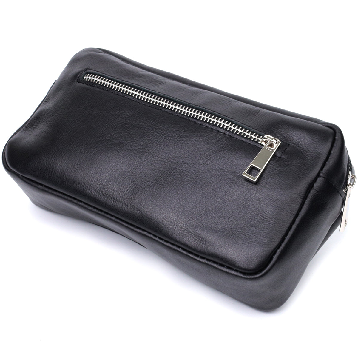 Rectangular Men's Banana Bag SHVIGEL 22825 Black Glossy Leather Made in Ukraine