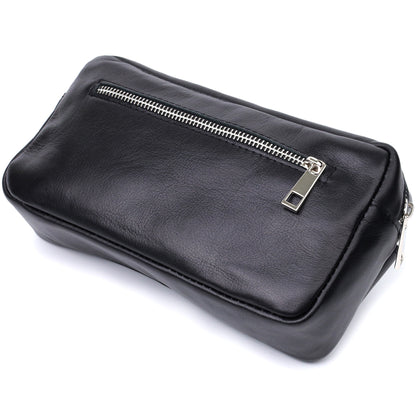 Rectangular Men's Banana Bag SHVIGEL 22825 Black Glossy Leather Made in Ukraine