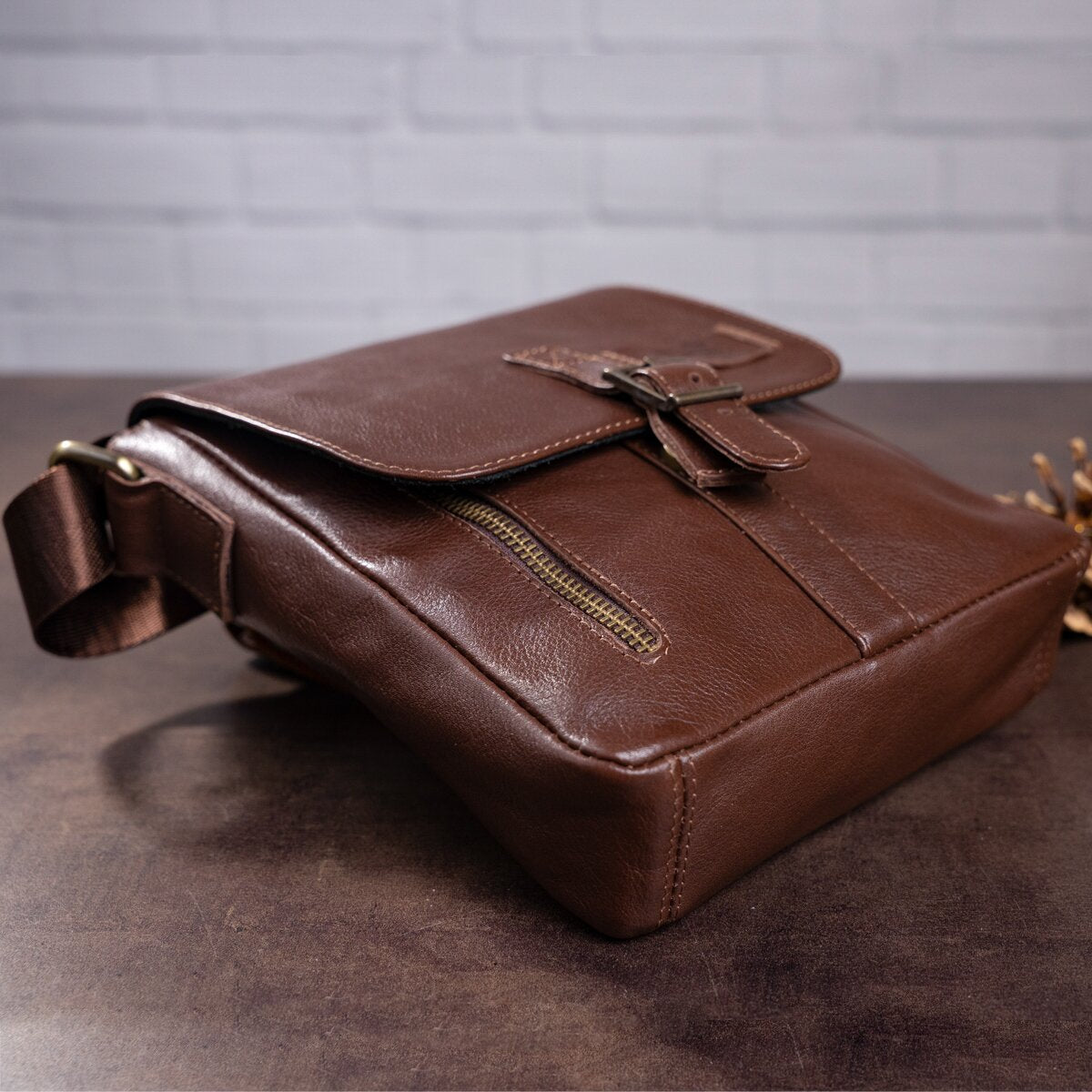 Men's Leather Bag SHVIGEL 19101 Brown Genuine Leather Handmade in Ukraine
