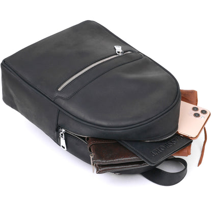 Vintage Universal Backpack SHVIGEL 16313 Black Natural Leather Made in Ukraine
