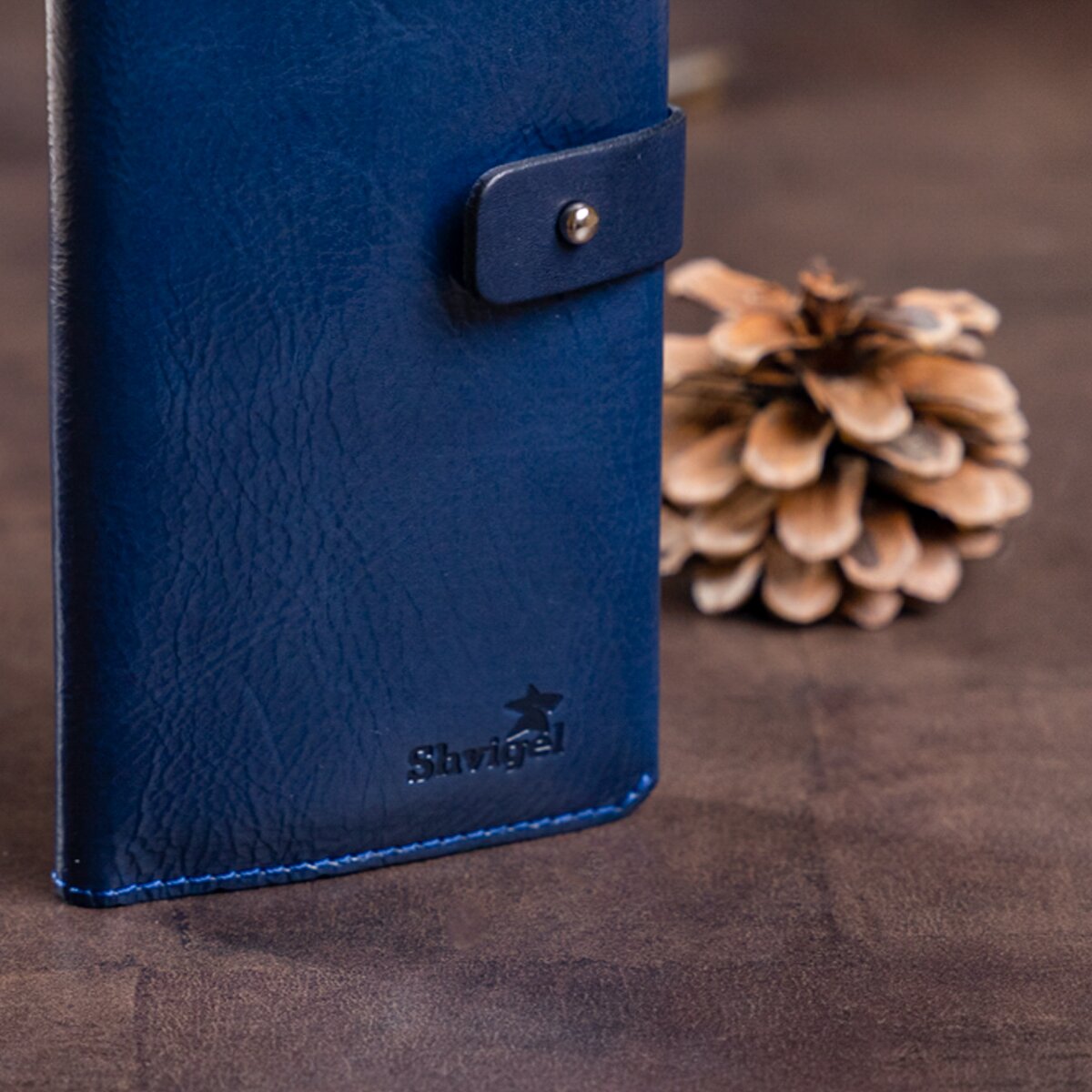 Unisex Leather Wallet SHVIGEL 16201 Blue - Genuine Leather, Ukrainian Craftsmanship