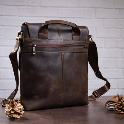 Men's Leather Bag SHVIGEL 11113 Brown Genuine Leather Handmade in Ukraine